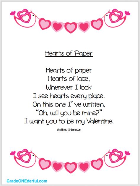 Valentine Poem and Clipart Freebies » Grade Onederful