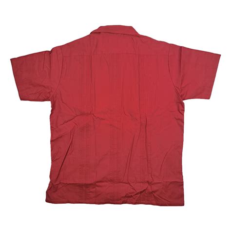 New Vintage Genuine Guayabera Shirt Haband Red Embroi Gem