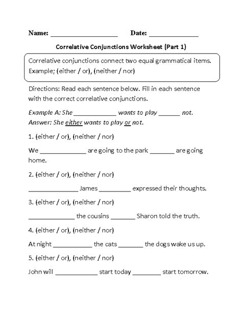 Conjunctions Worksheets And Exercises