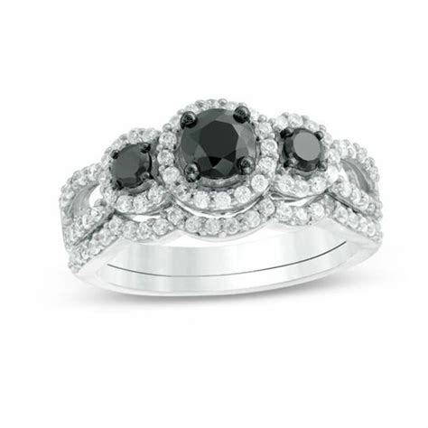 Ct T W Enhanced Black And White Diamond Three Stone Frame Bridal