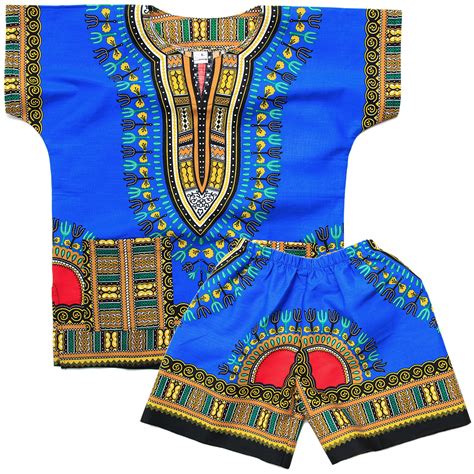 Blue Toddler Kids African Dashiki Shirt And Short Set 1 Dashiki Shirt