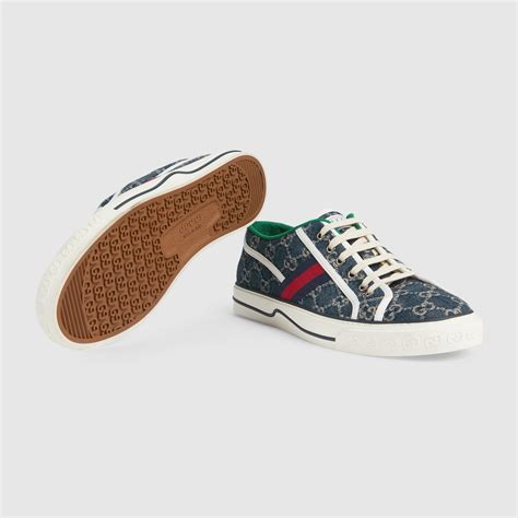 Zapatilla Gucci Tennis Para Hombre En Denim Azul Y Marfil Con Gg