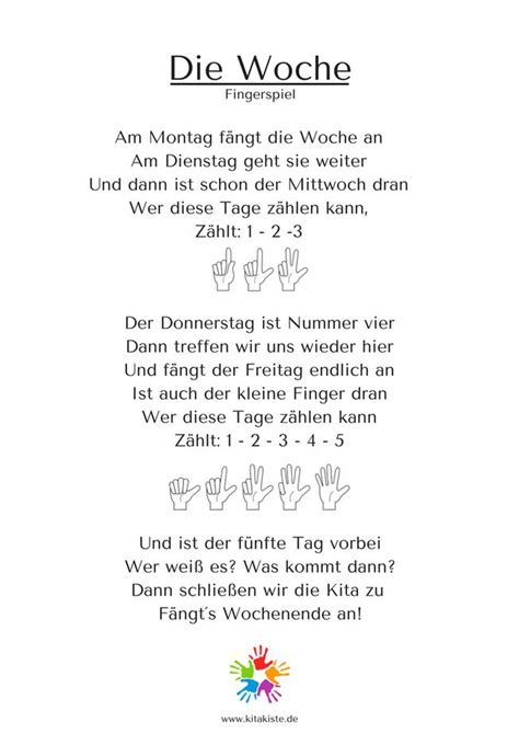 Die Woche Fingerspiel | Kita | Begrüßungslied kindergarten