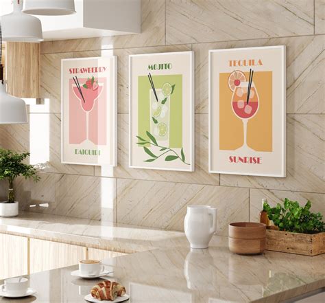 Cocktail Prints Set Of 3 Prints Kitchen Wall Art Summer Prints