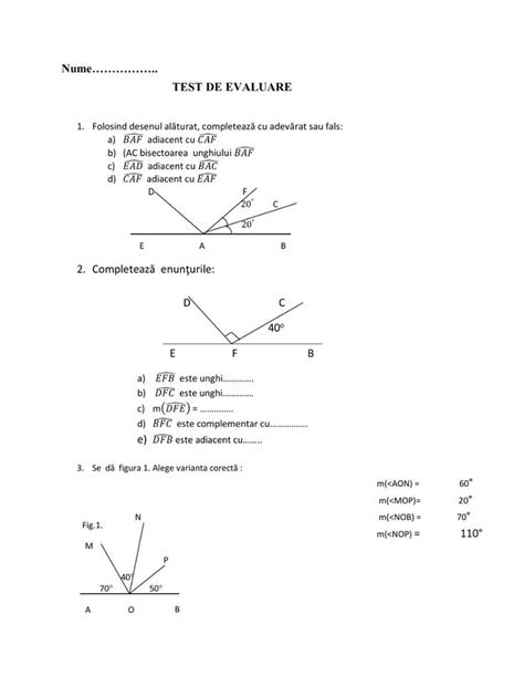 Test Unghiuri B Worksheet Workbook School Subjects Worksheets