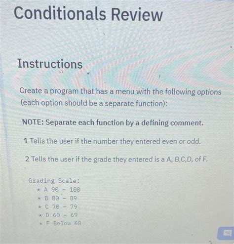 Solved Conditionals Review Instructions Create A Program Chegg