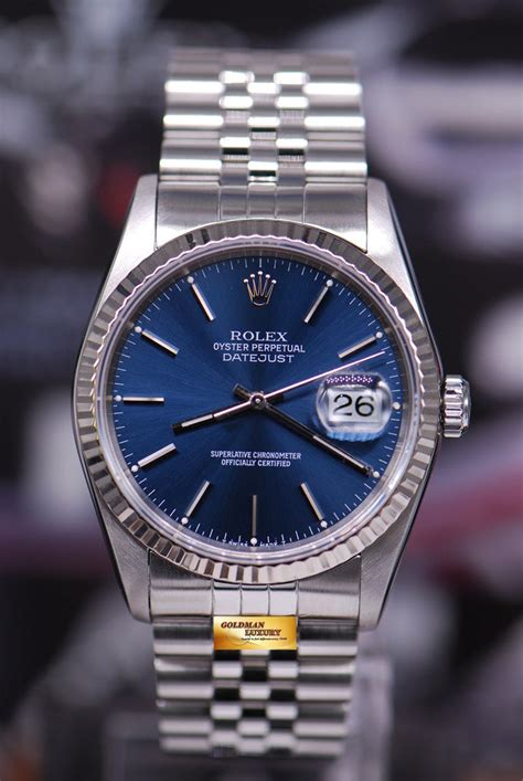 [SOLD] ROLEX OYSTER DATEJUST 36mm GENTS STAINLESS STEEL BLUE DIAL Ref – Goldman Luxury