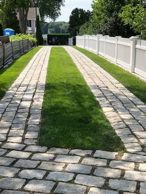 Beautiful And Exceptionally Done Cobble Stone And Grass Driveway In Essex Conne Grass