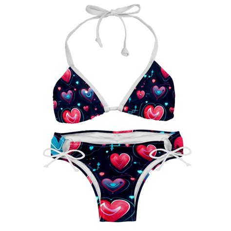 Valentine S Day Love ECG Detachable Sponge Adjustable Strap Bikini Set