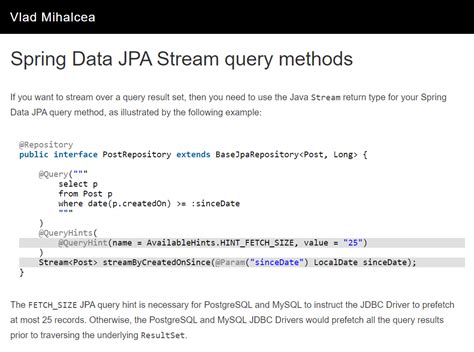 The Best Way To Use Spring Data JPA Stream Methods Vlad Mihalcea