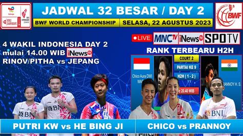 Jadwal BWF World Championship 2023 Hari Ini Day 2 Live INEWS TV