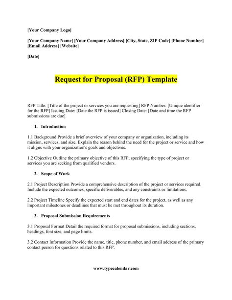 Free Printable Request For Proposal Templates Word Pdf Excel