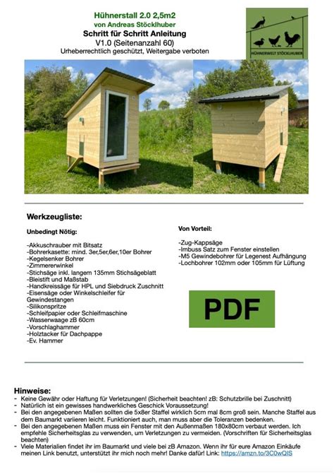 Schritt für Schritt Anleitung Hühnerstall 2 0 2 5m2 PDF Version