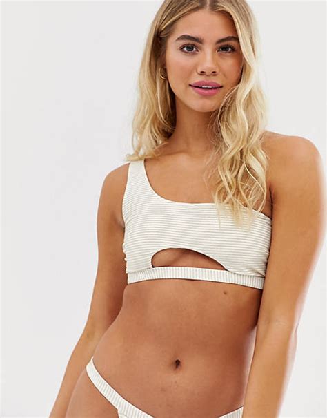 Miss Selfridge Stripe Lurex Asymm Bikini Top Asos