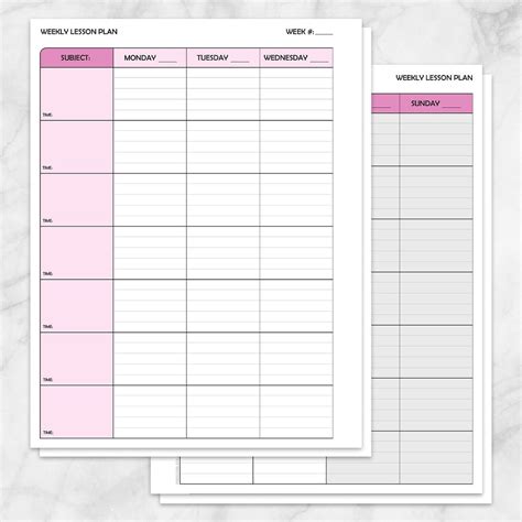 Printable Weekly Lesson Plan For Teachers Pink School Planner Pages Print Front And Back