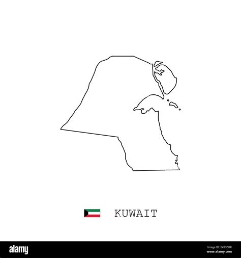 Kuwait Vector Map Outline Line Linear Kuwait Black Map On White