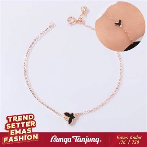 Jual GELANG KUPU HITAM SERUT THIN EMAS 17K BUNGA TANJUNG GOLD