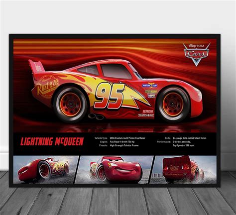 Lightning Mcqueen Poster Disney Animation Art Prints Cars | Etsy