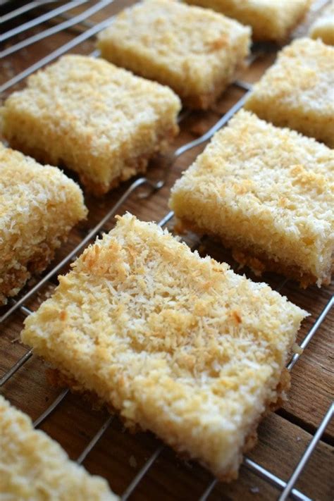 Chewy Coconut Bars Julia S Cuisine Recipe Chewy Coconut Squares Coconut Bars