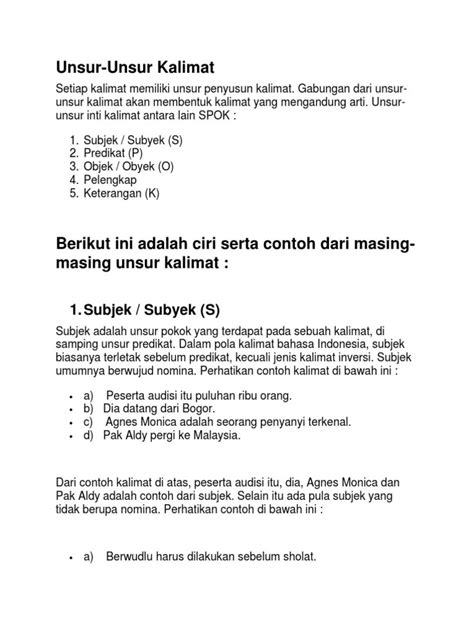 Contoh Kalimat Spok Pel 35 Contoh Kalimat Spok Serta Penjelasan Unsur Unsurnya Lengkap