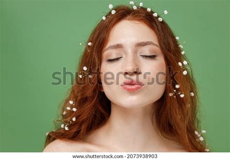 Beautiful Half Naked Topless Redhead Hair Stock Photo 2073938903