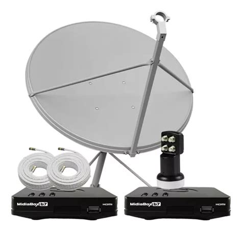 Kit 2 Receptor Digital Midiabox Antena 90cm Lnbf Ku Cabo Frete grátis