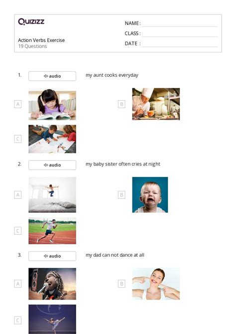 Action Verbs Worksheets For Rd Year On Quizizz Free Printable