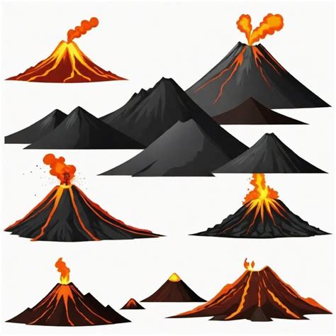 Volcanoes Cartoon Vector Set White Background Isolated Premium Ai Generated Vector