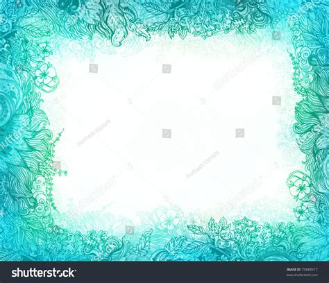 Beautiful Floral Patterned Frame Flowers Turquoise Stock Illustration