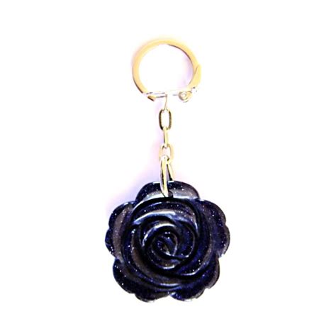 Gemstone Flower Design Key Ring In Blue Goldstone Spr14087pol