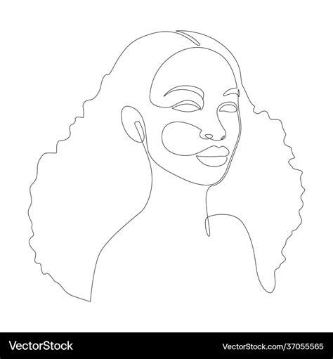 African Woman Face One Line Drawing Abstract Vector Image