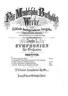 Symphony No 4 In A Major Italian Op 90 Por F Mendelssohn Bartholdy