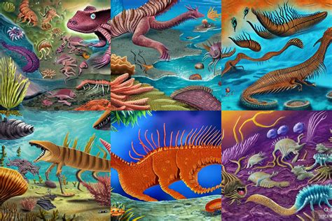 Paleoart Showing The Creatures Of The Burgess Shale Stable Diffusion