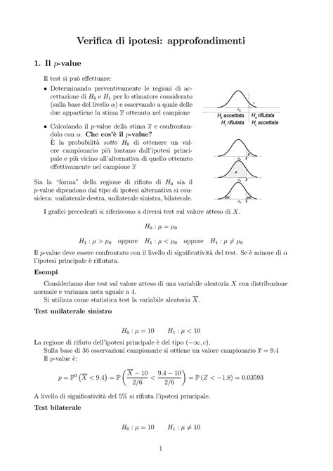 P Value Verifica Di Ipotesi Approfondimenti 1 Il P Value Il Test Si