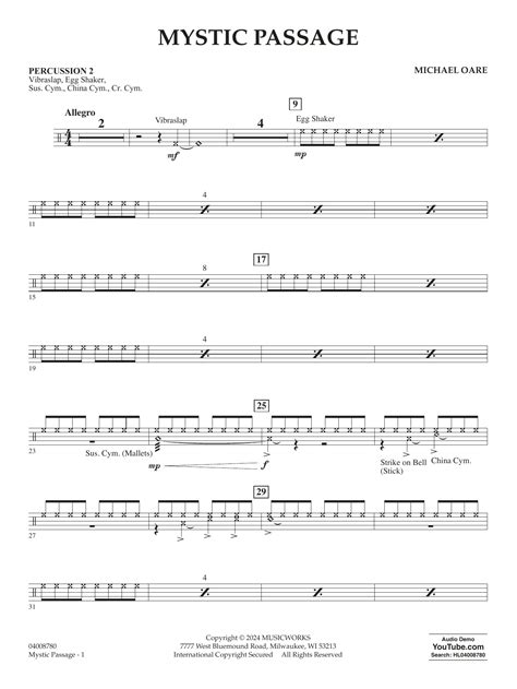 Mystic Passage Percussion 2 By Michael Oare Sheet Music For Concert