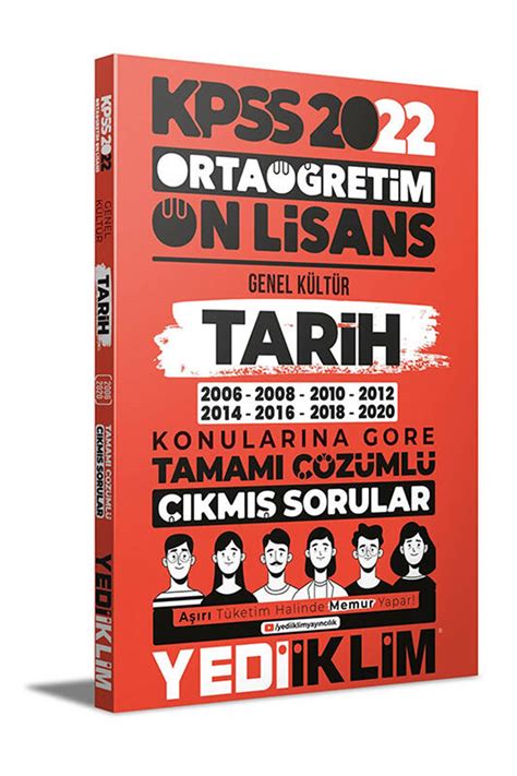 Yediiklim Yayınları 2022 KPSS Ortaöğretim Ön Lisans Genel Kültür Tarih