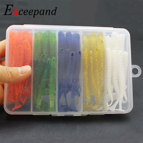 50 Pcs Kit 60mm 75mm Screw Worm Bait Soft Fishing Lure Paddle Tail Jig