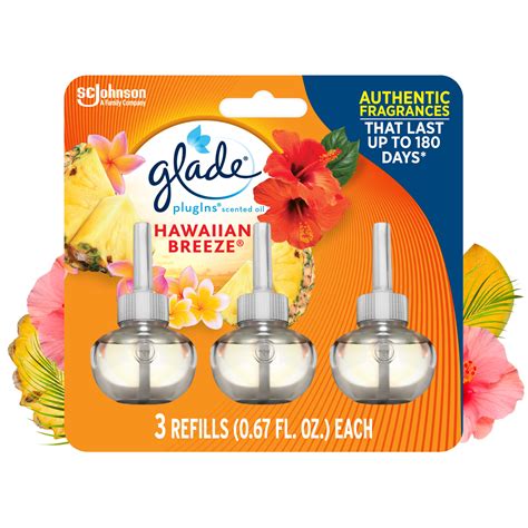 Glade Plugins Refill 3 Ct Hawaiian Breeze 201 Fl Oz Total Scented Oil Air Freshener