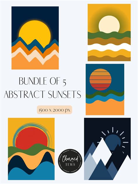 5 Abstract Sunrise Sunset Images Bundle Digital Download Instant