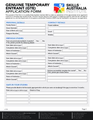 Fillable Online Genuine Temporary Entrant Gte Application Form Fax