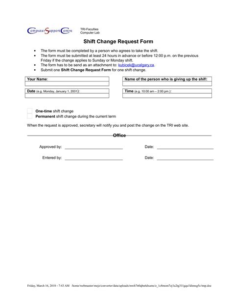 Free 8 Shift Change Request Forms In Pdf Ms Word