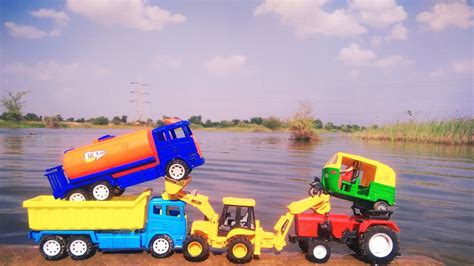 Auto Rickshaw And Truck Accident Biggest River Pulling Out JCB Eicher