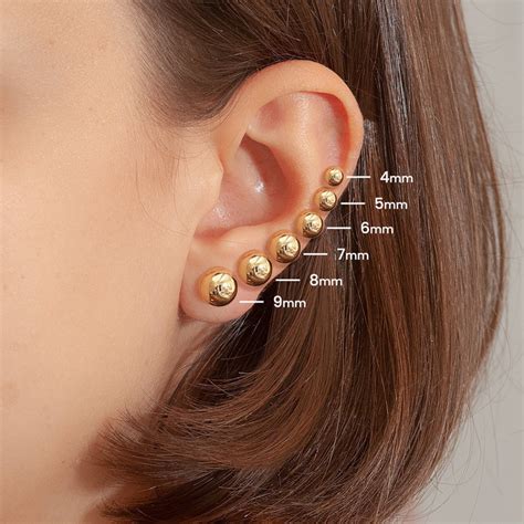 Ball Stud Earrings High Polish Solid Gold 4mm 9 Mm Round Ball Post