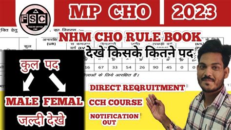 MP NHM CHO VACANCY 2023 Rule Book Out Full Detail Category Wise