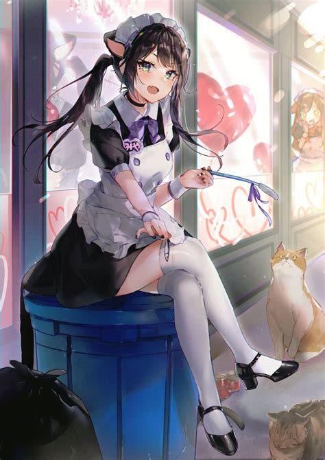 Maid Playing Cat [original] R Animemaids