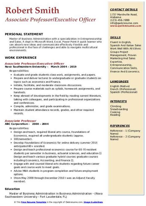 10 Associate Professor Resume Samples And Templates For 2025