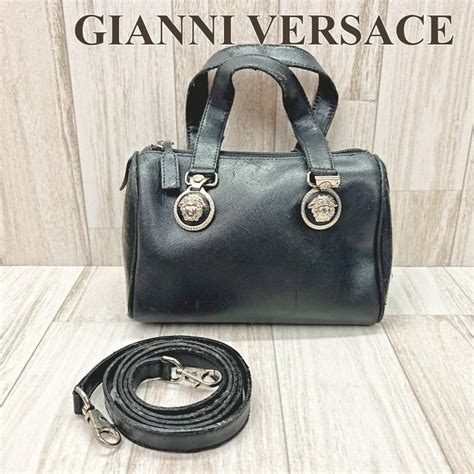 【全体的に状態が悪い】ジャンニヴェルサーチ Gianni Versace ミニボストンバッグ 2wayショルダーバッグ メデューサ ブラック