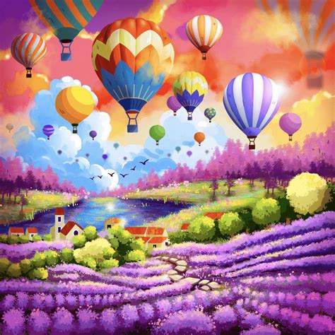Pin By Pupung Pursita On Lukisan Hot Air Balloons Art Cottage Art Nature Paintings