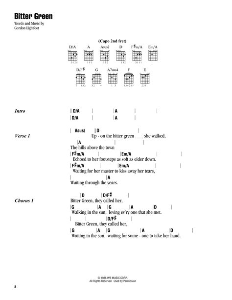 Bitter Green By Gordon Lightfoot Sheet Music For Guitar Chords Lyrics