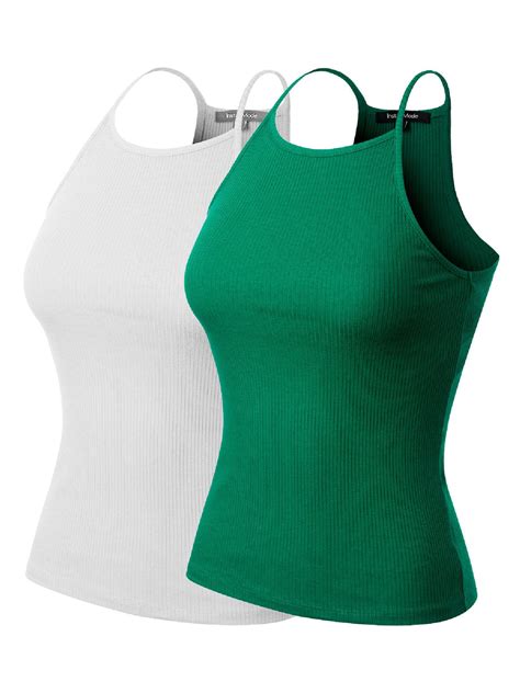 Mixmatchy Womens 2 Pack Simple Casual Basic Active High Neck Ribbed Tank Top